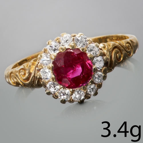 165 - ANTIQUE RUBY AND DIAMOND CLUSTER RING,
3.4 grams, 18 ct. gold.
Gemstones totalling approx. 1.20 ct.
... 