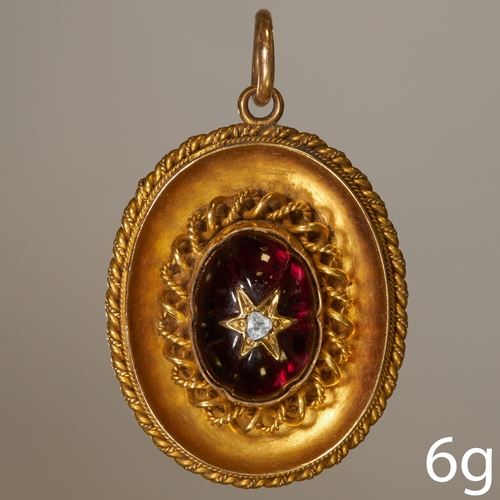 182 - VICTORIAN GARNET AND DIAMOND PENDANT.
6 grams, Testing as 14 ct. gold.
Length: 3.25 cm.