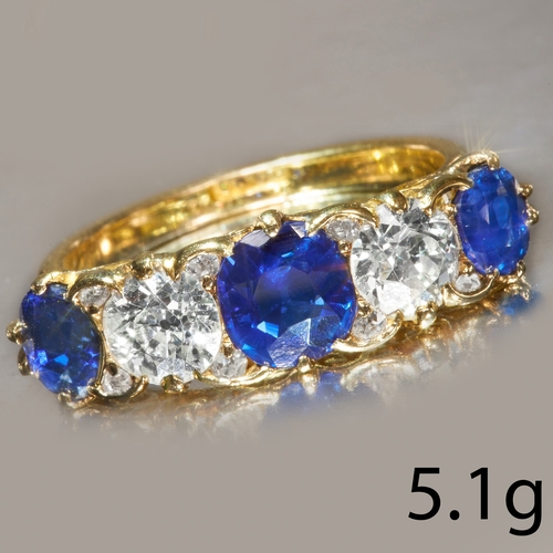 207 - SAPPHIRE AND DIAMOND FIVE STONE RING. 
5.1 grams, 18 ct. gold.
Gemstones totalling approx. 3.38 ct.
... 