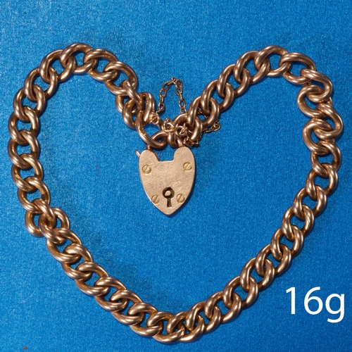 208 - ANTIQUE BRACELET WITH HEART PADLOCK CLASP,
16 grams, 15 ct. gold.
L. 22 cm.