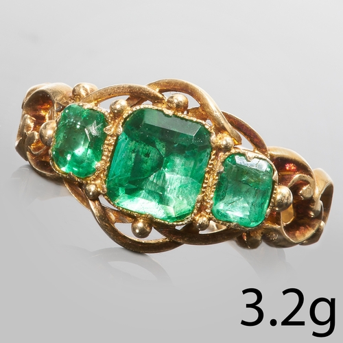 245 - ANTIQUE EMERALD RING,
3.2 grams. 18 ct. gold.
Emeralds totalling approx. 1.38 ct.
Size N.