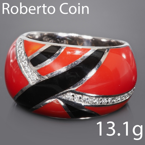 271 - ROBERTO COIN, ENAMEL AND DIAMOND RING,
13.1 grams. 18 ct. gold.
Vibrant red and black enamel.
Diamon... 