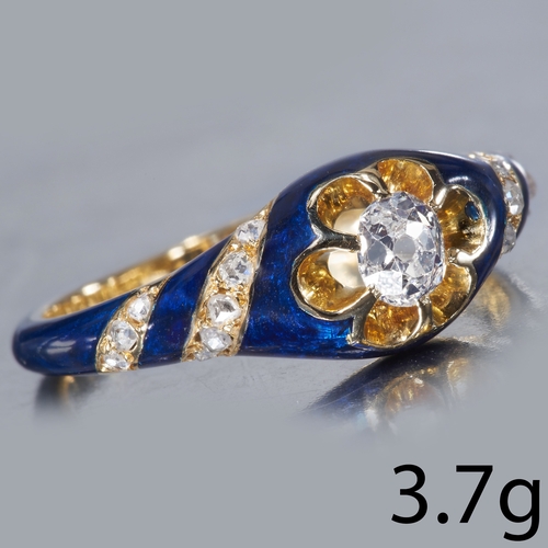 28 - ANTIQUE VICTORIAN ENAMEL AND DIAMOND RING
18 ct. gold.
Diamonds bright and lively.
Enamel in good co... 