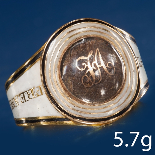 283 - RARE GEORGIAN ENAMEL MEMORI RING,
5.7 grams., testing 18 ct. gold.
Fine white and black enamel.
The ... 