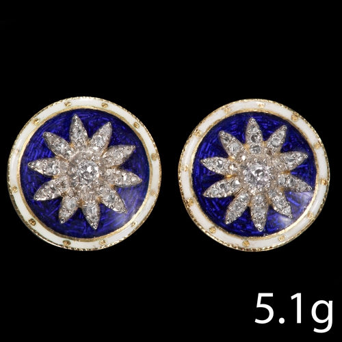 288 - ANTIQUE PAIR OF ENAMEL AND DIAMOND STUD EARRINGS,
Diamonds bright and lively.
Multi colour enamel in... 