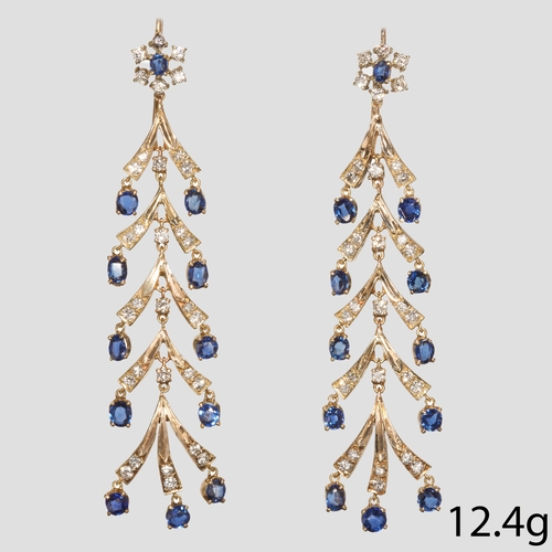 312 - PAIR OF SAPPHIRE AND DIAMOND EARRINGS 
11.5 grams, Testing as 14 ct. gold.
Gemstones totalling appro... 