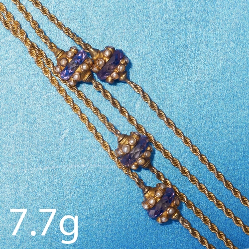 78 - ANTIQUE AMETHYST AND PEARL NECKLACE.
7.7 grams, testing as 18 ct. gold.
The twisted rope necklace wi... 