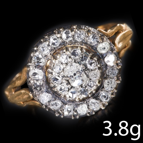 73 - ANTIQUE DIAMOND CLUSTER RING 
high carat gold 
with lively diamonds, approx. 1 ct. 
size N
3.8 grams