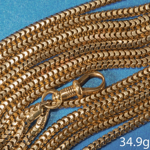 80 - ANTIQUE GOLD SNAKE LINK MUFF CHAIN. 
L. 156 cm. 
34.9 grams.