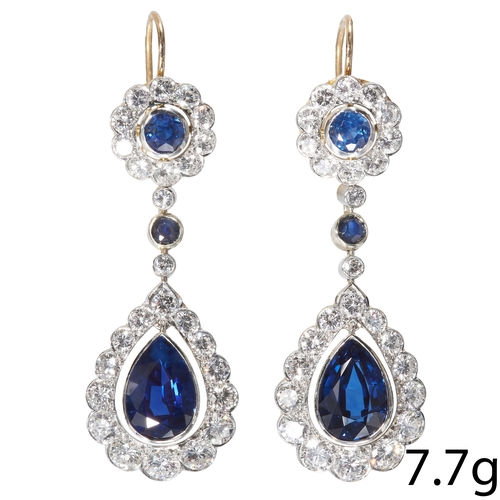 226 - BEAUTIFUL PAIR OF SAPPHIRE AND DIAMOND DROP EARRINGS 
7.7 grams, testing as 14 ct. gold. 
Bright and... 