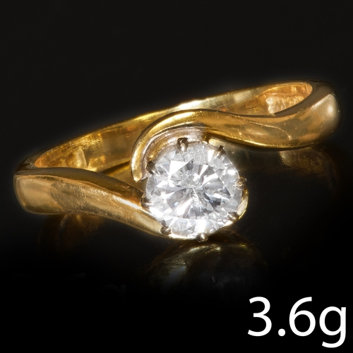 229 - SINGLE STONE DIAMOND RING,
3.6 grams, 18 ct. gold.
Bright and lively diamond of approx. 0.50 ct.
Sho... 