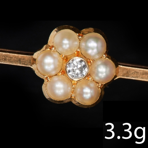 236 - ANTIQUE PEARL AND DIAMOND CLUSTER BROOCH, 
3.3 grams, 15 ct. gold. 
The center with a pearl and diam... 