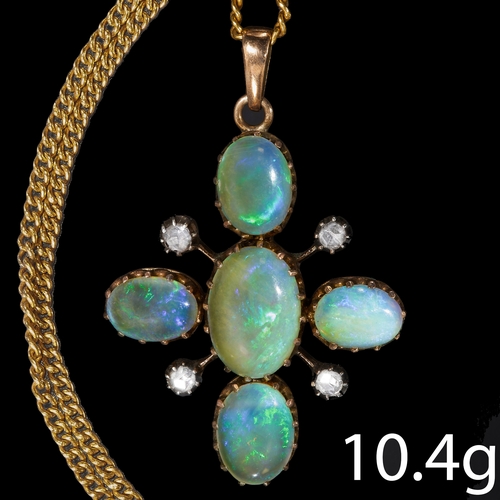 262 - ANTIQUE OPAL AND DIAMOND CROSS PENDANT NECKLACE,
10.4 grams.
Opals well matched, with good play of c... 