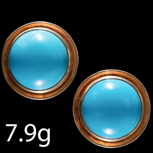 282 - PAIR OF TURQUOISE STUD EARRINGS, 
7.9 grams, testing 14 ct. gold.
Turquoise vibrant and well matched... 