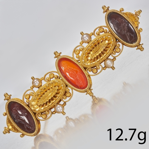 57 - RARE ANTIQUE ETRUSCAN REVIVAL INTAGLIO BROOCH,
12.7 grams, testing 18 ct. gold.
Very fine and detail... 