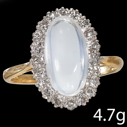 71 - MOONSTONE AND DIAMOND CLUSTER RING,
4.7 grams, 18 ct. gold.
Vibrant moonstone with nice blue shiller... 