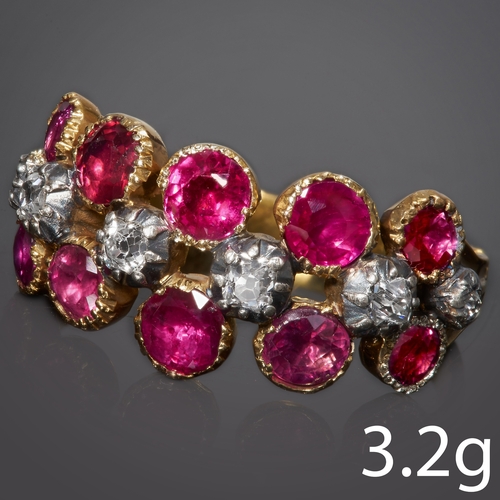 15 - ANTIQUE RUBY AND DIAMOND GOLD RING.
3.2 grams.
Set with vibrant rubies
Bright and lively diamonds.
S... 