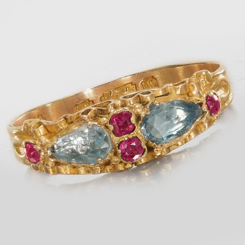 89 - VICTORIAN RUBY AND AQUAMARINE RING,
1.7 grams, 15 ct. gold.
Size P.