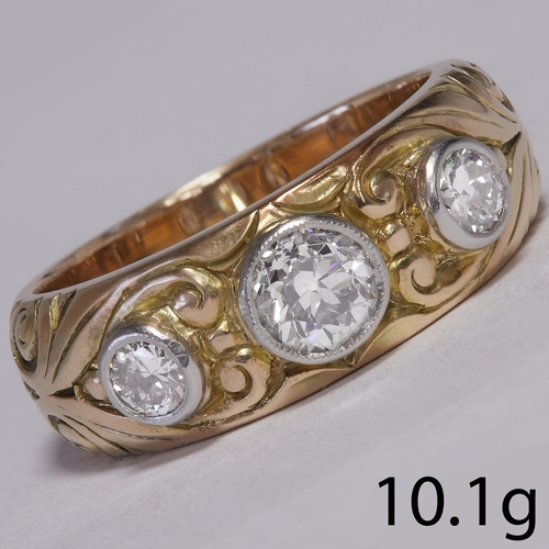 29 - DIAMOND 3-STONE RING,
10.1 grams, testing 14 ct. gold.
Diamonds bright and lively, totalling approx.... 