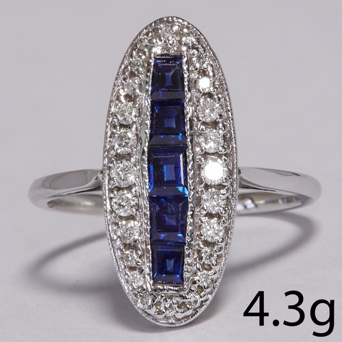 39 - SAPPHIRE AND DIAMOND UP FINGER RING.
4.3 grams, testing 14 ct. gold.
Set with vibrant sapphires and ... 