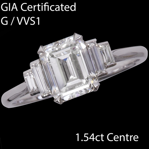 47 - CERTIFICATED DIAMOND  RING,
3.1 grams, testing 18 ct. gold.
Fine central diamond of 1.54 ct. G colou... 