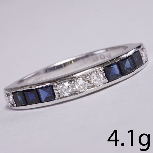 37 - SAPPHIRE AND DIAMOND HALF ETERNITY RING, 
4.1 grams, 18 ct. gold. 
Set with vibrant sapphires and br... 