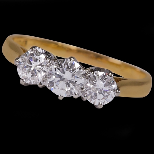 40 - DIAMOND 3-STONE RING.
2.7 grams, 18 ct. gold. 
Set with 3 bright and lively diamonds, totalling appr... 