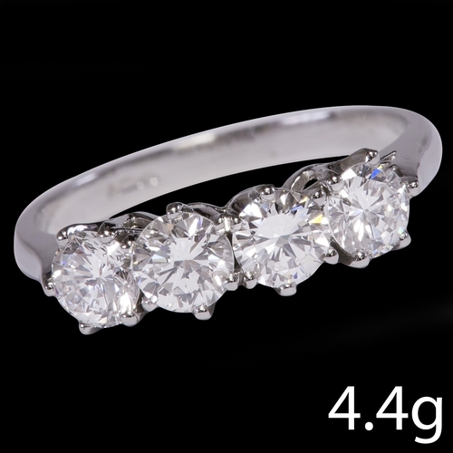 63 - 4-STONE DIAMOND RING,
4.4 grams, Platinum.
Diamonds bright and livley, totalling approx. 1.18 ct.
Si... 