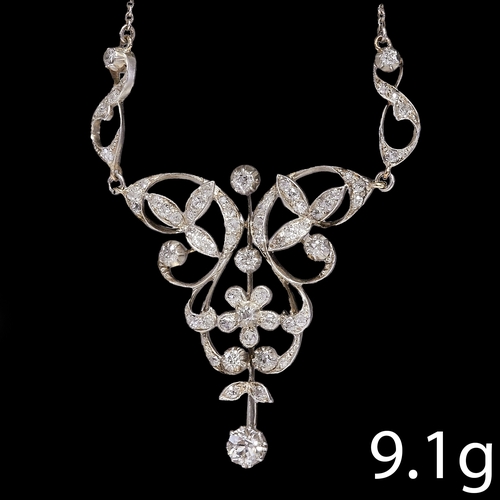 108 - ANTIQUE DIAMOND NECKLACE.
9.1 grams.
Set with bright and lively diamonds.
Pendant length: 5.9 cm.
Wi... 