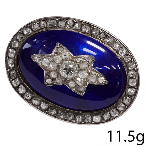 106 - ANTIQUE DIAMOND AND ENAMEL BROOCH,
11.5 grams.
Diamonds bright and lively, totalling approx. 2.80 ct... 