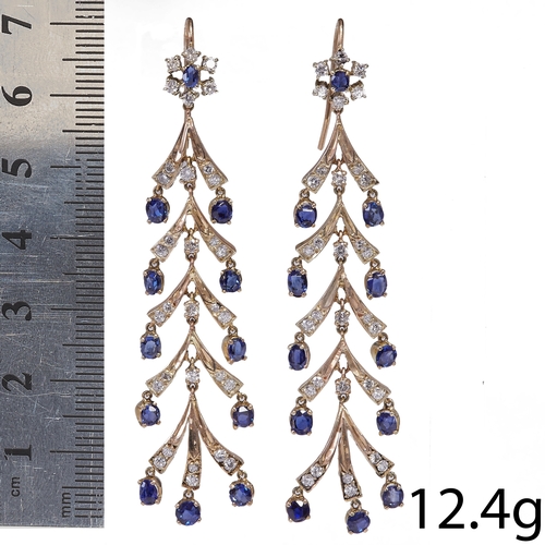 59 - PAIR OF SAPPHIRE AND DIAMOND EARRINGS 
12.4 grams, Testing as 14 ct. gold.
Gemstones totalling appro... 