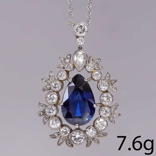 83 - FINE EDWARDIAN SAPPHIRE AND DIAMOND PENDANT NECKLACE,
7,6 grams, testing 18 ct. gold and platinum.
R... 