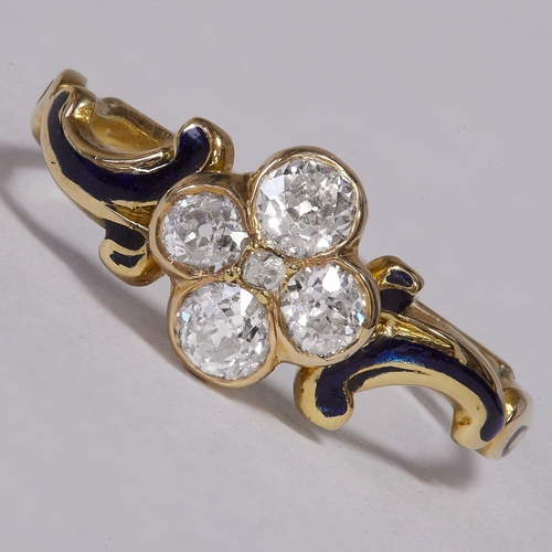 187 - VICTORIAN ENAMEL AND DIAMOND RING,
2.4 grams, 18 ct. gold.
Enamel in good condition.
Size L.