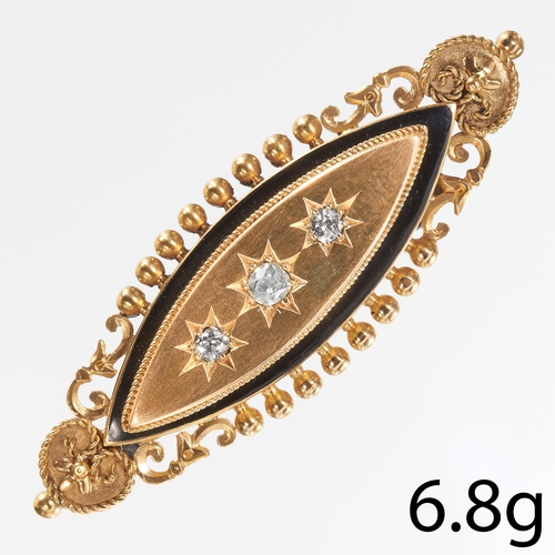 190 - VICTORIAN DIAMOND AND ENAMEL BROOCH,
6.8 grams, 15 ct. gold.
Diamonds bright and lively.
Enamel in g... 