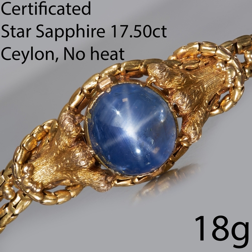 193 - IMPRESSIVE CERTIFICATED ANTIQUE CEYLON BLUE STAR SAPPHIRE BRACELET
High carat gold.
Large vibrant 17... 