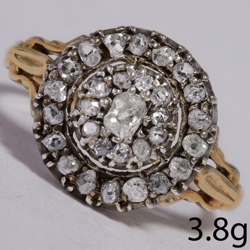 195 - ANTIQUE DIAMOND CLUSTER RING 
3.8 grams. high carat gold 
with lively diamonds, approx. 1 ct. 
size ... 