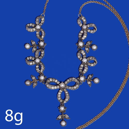207 - BELLE EPOQUE DIAMOND AND PEARL NECKLACE,
8 grams, 
Diamonds bright and lively, totalling approx. 2 c... 
