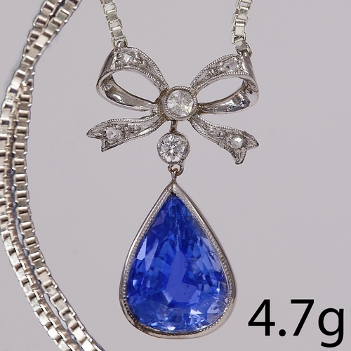 232 - SAPPHIRE AND DIAMOND PENDANT NECKLACE, 
4.7 grams, testing 15 ct. gold.
vibrant blue sapphire.
Diamo... 
