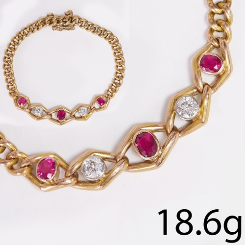 240 - VINTAGE RUBY AND DIAMOND BRACELET 
18.6 grams, high carat gold 
rich vibrant rubies with no abrasion... 