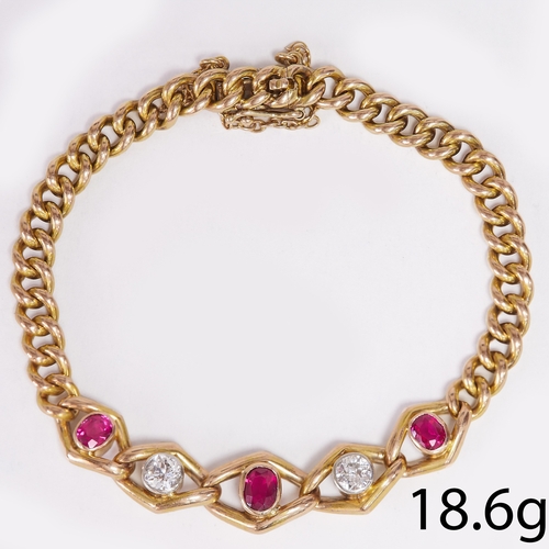 240 - VINTAGE RUBY AND DIAMOND BRACELET 
18.6 grams, high carat gold 
rich vibrant rubies with no abrasion... 