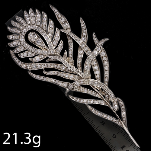 117 - ANTIQUE DIAMOND PEACOCK FEATHER BROOCH
21.3 grams, testing 18 ct. gold.
Diamonds totalling approx. 6... 