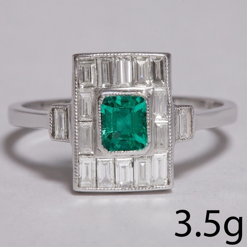 118 - ART DECO EMERALD AND DIAMOND RING.
3.5 grams, 18 ct. gold.
Set with vibrant emerald.
Bright and live... 