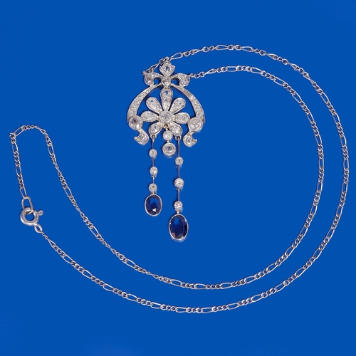 129 - BELLE EPOQUE SAPPHIRE AND DIAMOND NEGLIGE PENDANT NECKLACE,
8.1 grams, High carat gold.
Diamonds bri... 