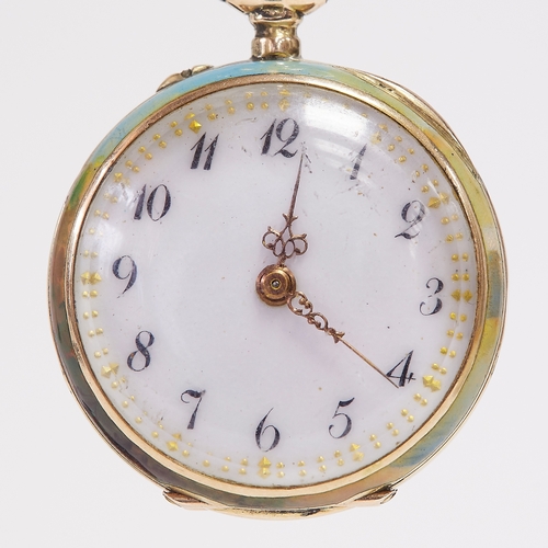 140 - FANTASTIC ENAMEL AND DIAMOND GOLD POCKET WATCH 
15.4 grams 
enamel in great condition 
in working or... 