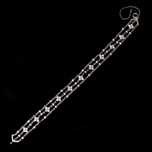 2 - BELLE EPOQUE PEARL AND DIAMOND BRACELET,
7.2 grams, testing as platinum.
Pearls generally well match... 