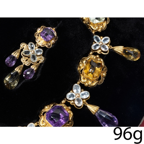 181 - MAGNIFICENT AND RARE GEORGIAN MULTI-GEMSTONE NECKLACE AND EARRING DEMI PARURE,
96 grams, High carat ... 
