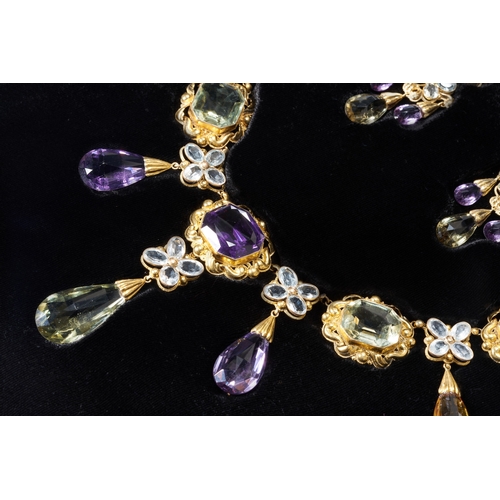 181 - MAGNIFICENT AND RARE GEORGIAN MULTI-GEMSTONE NECKLACE AND EARRING DEMI PARURE,
96 grams, High carat ... 