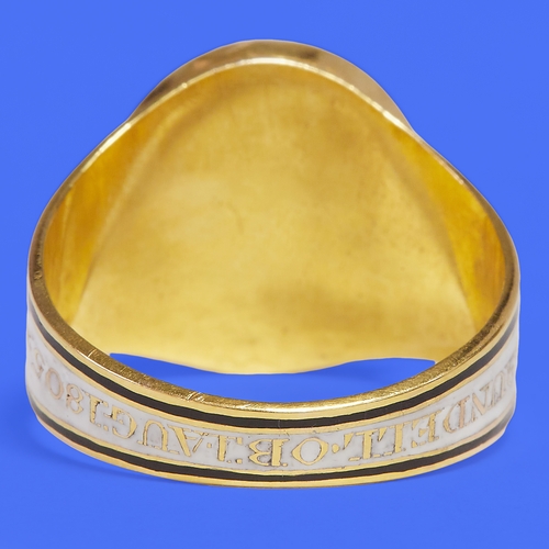 143 - RARE GEORGIAN ENAMEL MEMORI RING,
5.7 grams., testing 18 ct. gold.
Fine white and black enamel.
The ... 