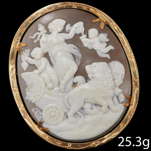 150 - RARE LARGE ANTIQUE VICTORIAN CARVED SHELL CAMEO BROOCH, 
25.3 grams, 18 ct. gold.
The large carved s... 