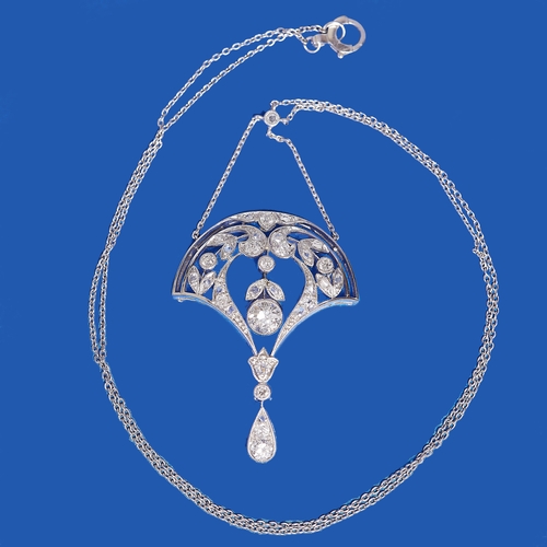 163 - FINE BELLE EPOQUE DIAMOND PENDANT NECKLACE,
8 grams.
Diamonds bright and lively with articulated det... 